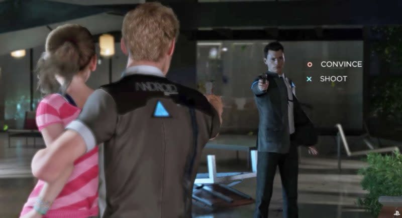 Connor confronts a rogue android in Detroit: Become Human.
