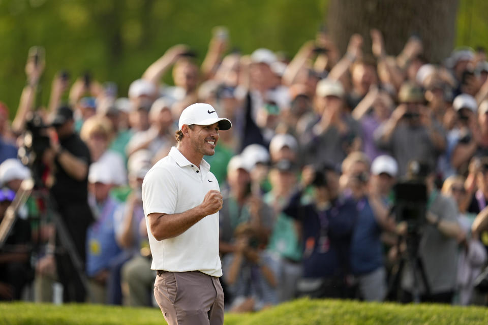 Brooks Koepka celebrates after winning the PGA Championship golf tournament at Oak Hill Country Club on Sunday, May 21, 2023, in Pittsford, N.Y. (AP Photo/Abbie Parr)