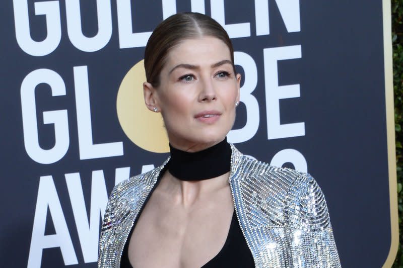 Rosamund Pike attends the Golden Globe Awards in 2019. File Photo by Jim Ruymen/UPI