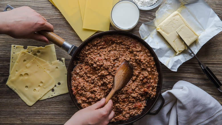 assembling bolognese sauce