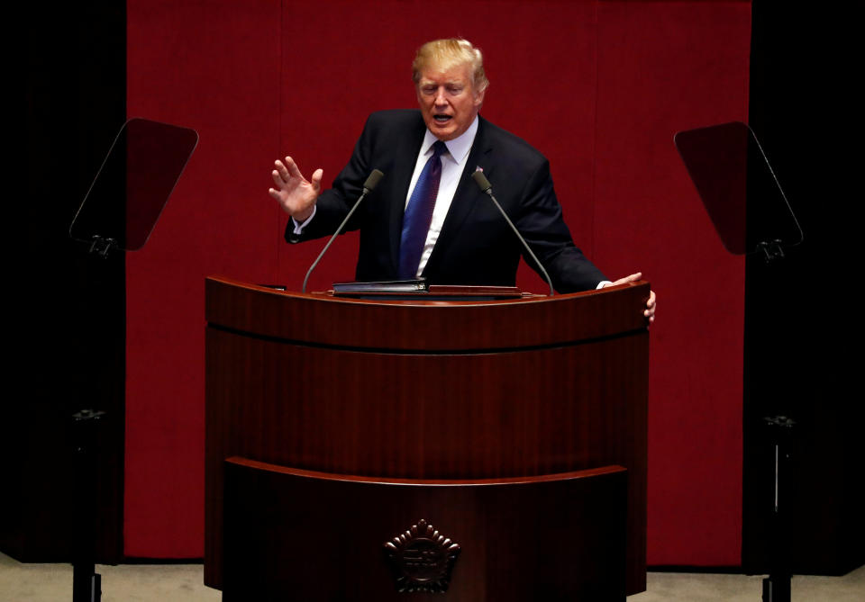 President Donald Trump spoke at the South Korean National Assembly in Seoul earlier this month&nbsp;to call for international cooperation to rein in Pyongyang. Meanwhile, he continued to mock North Korean leader Kim Jong Un on social media. (Photo: Jonathan Ernst / Reuters)