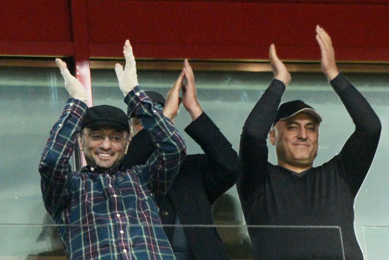 Suleiman Kerimov (left) watches Anzhi Makhachkala play Young Boys in a Europa League game in Moscow last October