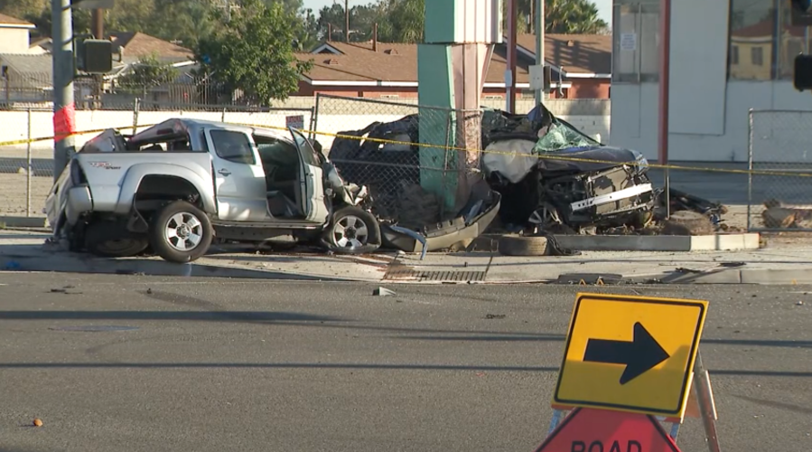 Two people are dead after a violent crash in Downey
