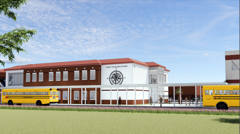 Renderings show planned renovations and additions to Matanzas High School in Palm Coast planned over the next few years. This building will be constructed to house classrooms, a media center and construction lab.