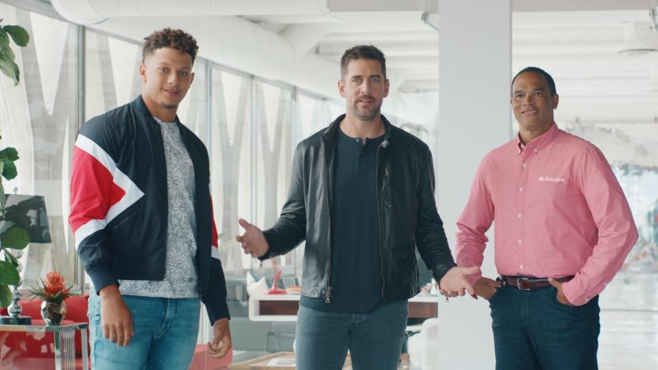 In more recent years, Aaron Rodgers' State Farm commercials have sometimes paired him with Kansas City Chiefs quarterback Patrick Mahomes.