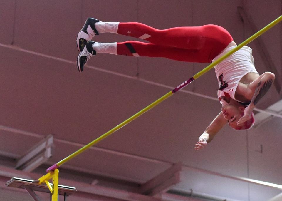 Texas Tech's Zach Bradford won the pole vault at Friday's Big 12 indoor track and field championships with a height of 18 feet, 5 1/2 inches. Bradford has won the title at each of the past two conference indoor and each of past two conference outdoor meets.