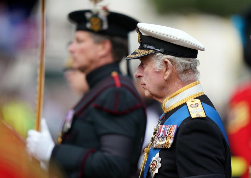 Charles takes part in the ceremonial procession (Tim Goode/PA) (PA Wire)