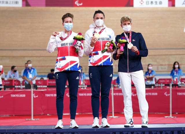 Storey, centre, took her Paralympic tally to 15 gold medals (Tim Goode/PA)