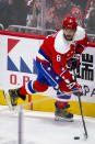 Washington Capitals left wing Alex Ovechkin (8), from Russia, skates with the puck during the first period of an NHL hockey game against the New Jersey Devils, Thursday, Jan. 16, 2020, in Washington. (AP Photo/Al Drago)