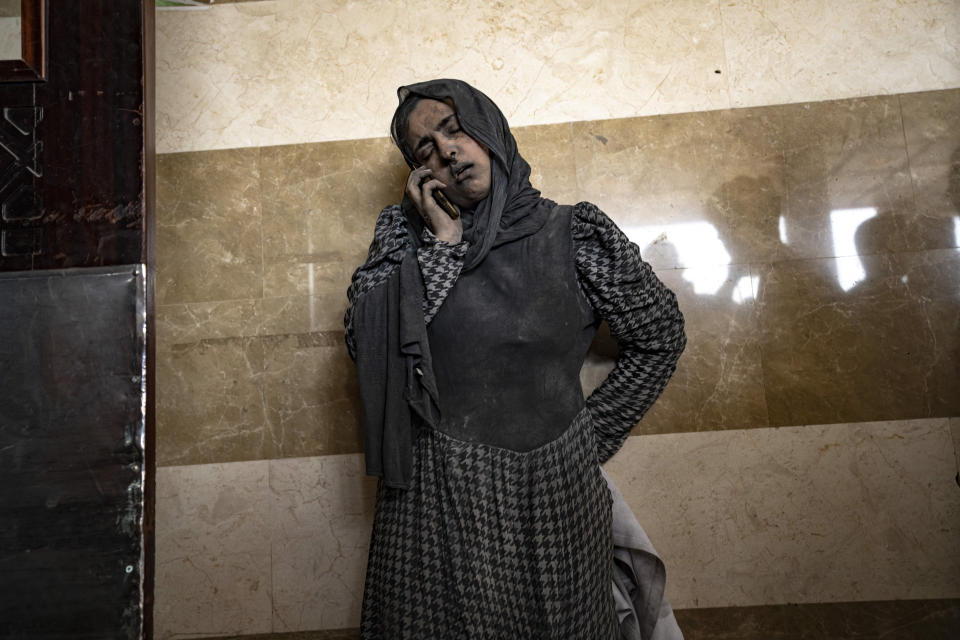 A Palestinian woman wounded in Israeli bombardment of the Gaza Strip arrives at a hospital in Khan Younis, Friday, Nov. 3, 2023. (AP Photo/Fatima Shbair)