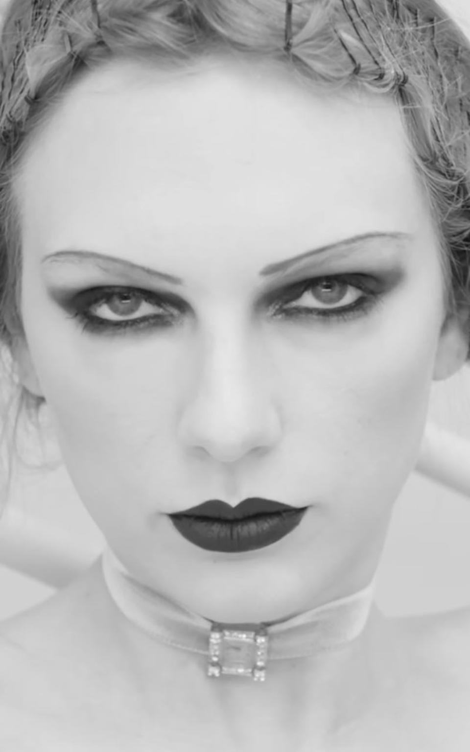 Taylor Swift in the music video for "Fortnight." eyebrows makeup