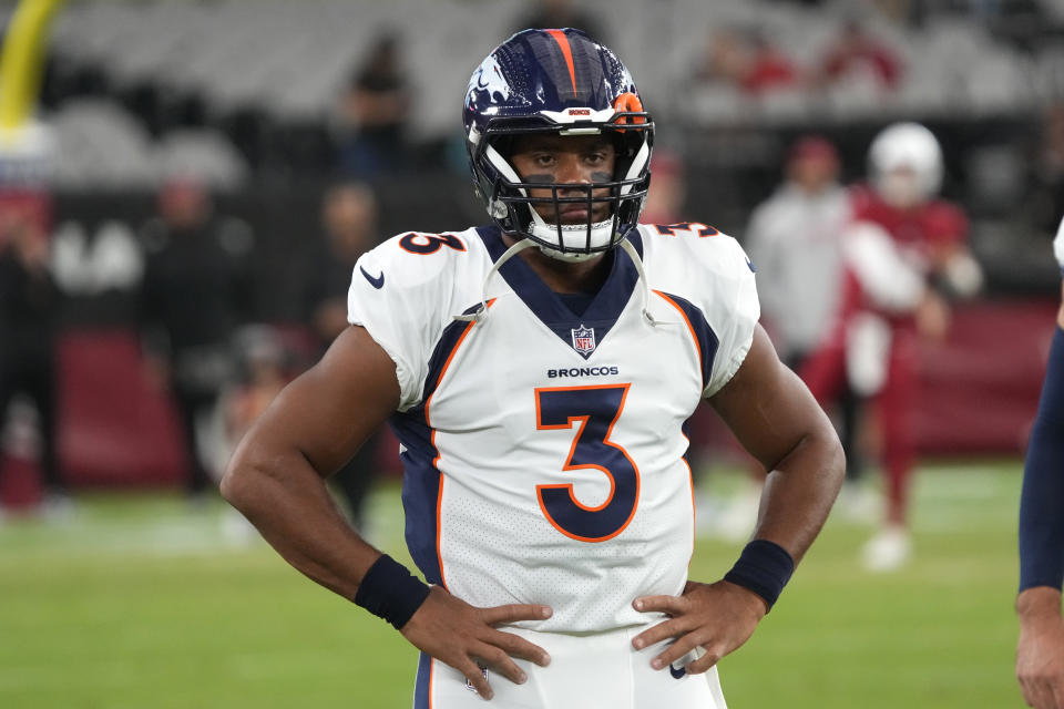 Denver Broncos quarterback Russell Wilson played well into the second quarter of the team's first preseason game against the Cardinals. That's a rare sight for an established veteran like him. (AP Photo/Rick Scuteri)