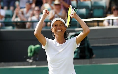 Taiwan's Su-Wei Hsieh celebrates her win over Simona Halep - Credit: Reuters