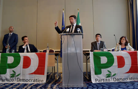 Italy's Former Prime Minister Matteo Renzi speaks during a news conference in Brussels, Belgium April 28, 2017. Reuters/Eric Vidal