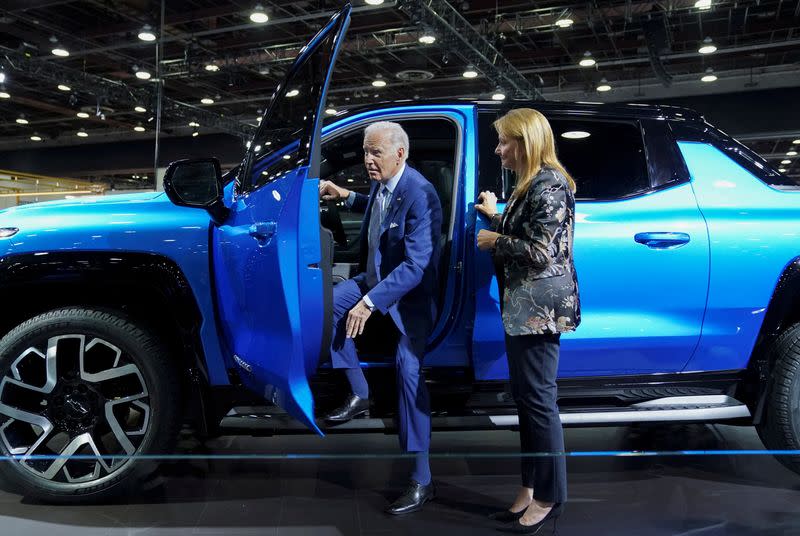 FILE PHOTO: U.S. President Biden visits the Detroit Auto Show in Detroit, Michigan