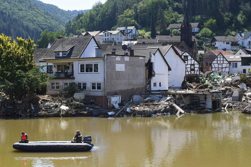 A boat on the Ahr river in Rech, Rhineland-Palatinate, western Germany