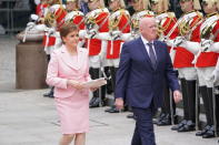 Scottish First Minister Nicola Sturgeon and her husband Peter Murrell arrive for a service of thanksgiving for the reign of Queen Elizabeth II at St Paul’s Cathedral in London Friday June 3, 2022 on the second of four days of celebrations to mark the Platinum Jubilee. The events over a long holiday weekend in the U.K. are meant to celebrate the monarch’s 70 years of service. (Kirsty O'Connor, Pool Photo via AP)