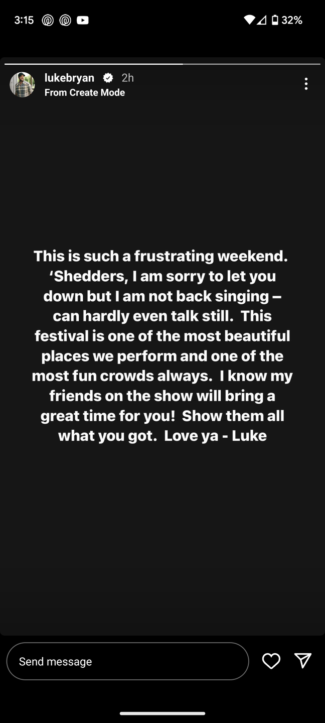 luke bryan instagram statement