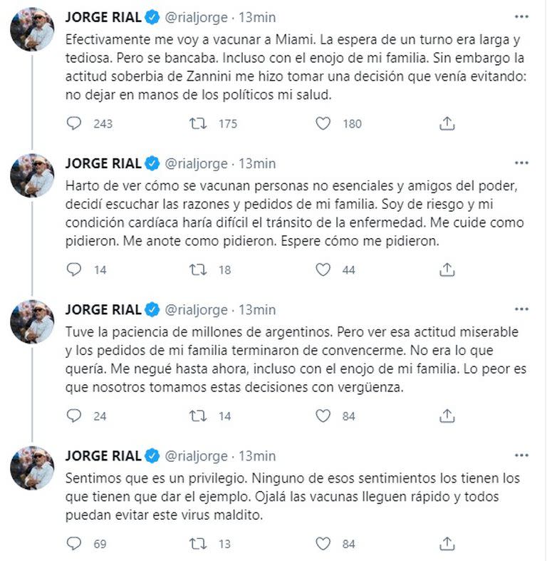 Jorge Rial anunció que viajará a Miami a recibir la vacuna