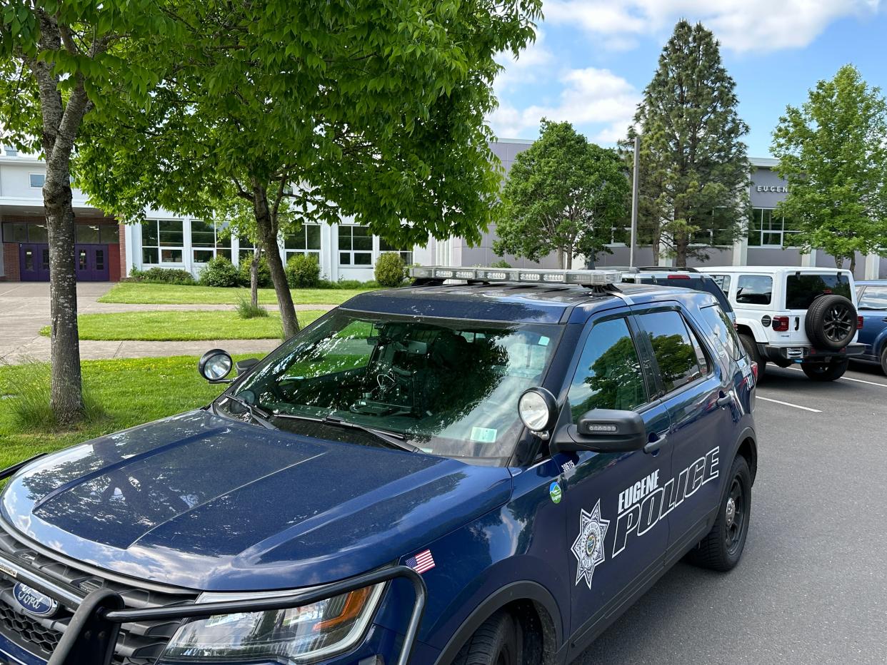 Eugene Police Department responds to a bomb threat at South Eugene High School Wednesday, the fourth threat in as many weeks.