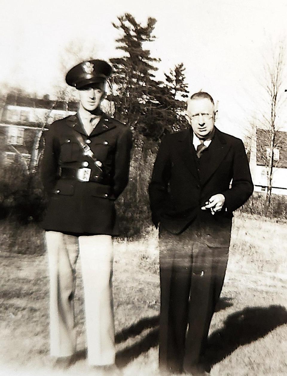 Lt. Robert Waugh, left, with his father, John Waugh, probably in 1943.