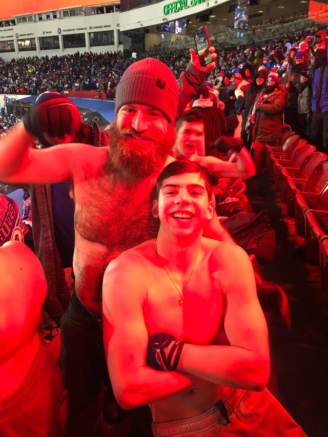Ryan Fitzpatrick attends Bills playoff win, goes shirtless in