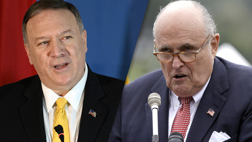 Secretary of State Mike Pompeo and Rudy Giuliani. (Andrew Caballero-Reynolds/Pool via AP, Charles Krupa/AP)