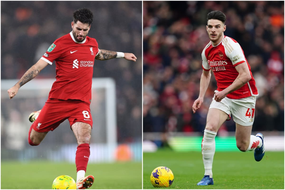 Liverpool's Dominik Szoboszlai and Arsenal's Declan Rice will be key to their teams' English Premier League title challenges this season. (PHOTOS: Getty Images)