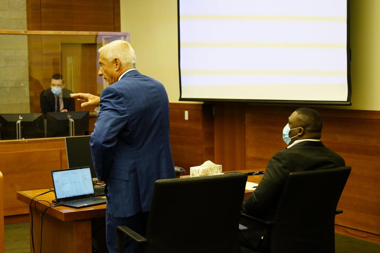 Wayne Coffman, 35, of the East Side, right, was on trial on Aug. 2, 2023 in Franklin County Common Pleas Court for two counts of murder, one count of attempted murder and one count of felonious assault. A jury found him guilty on Monday, Aug. 7, 2023, of all charges in connection with a deadly shootout on March 11, 2022 outside Podunk's bar on the North Side. Coffman intends to appeal the verdict, according to his attorney, Robert Krapenc, left.