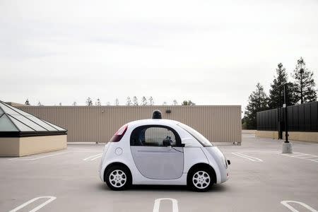 A prototype of Google's own self-driving vehicle is seen during a media preview of Google's current autonomous vehicles in Mountain View, California September 29, 2015. REUTERS/Elijah Nouvelage