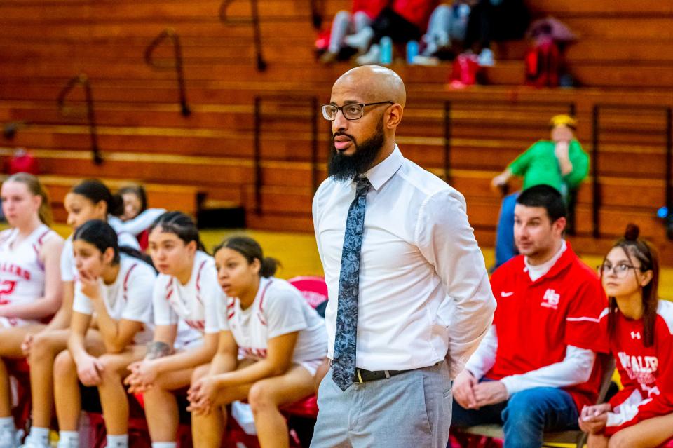 New Bedford coach Jordan Pina on the sidelines.