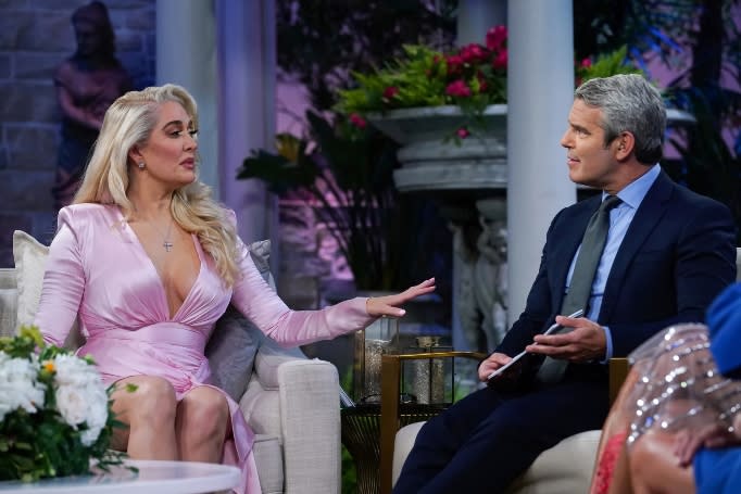 THE REAL HOUSEWIVES OF BEVERLY HILLS, from left: Erika Girardi, host Andy Cohen, 'Reunion, Parts 1-4', 2021.