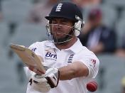 England's James Anderson reacts as he is hit by a ball during the fifth day's play in the second Ashes cricket test against Australia at the Adelaide Oval December 9, 2013. REUTERS/David Gray (AUSTRALIA - Tags: SPORT CRICKET)