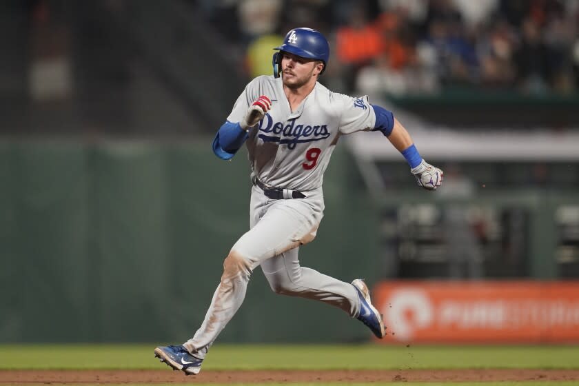 Los Angeles Dodgers' Gavin Lux during a baseball game against the San Francisco Giants.