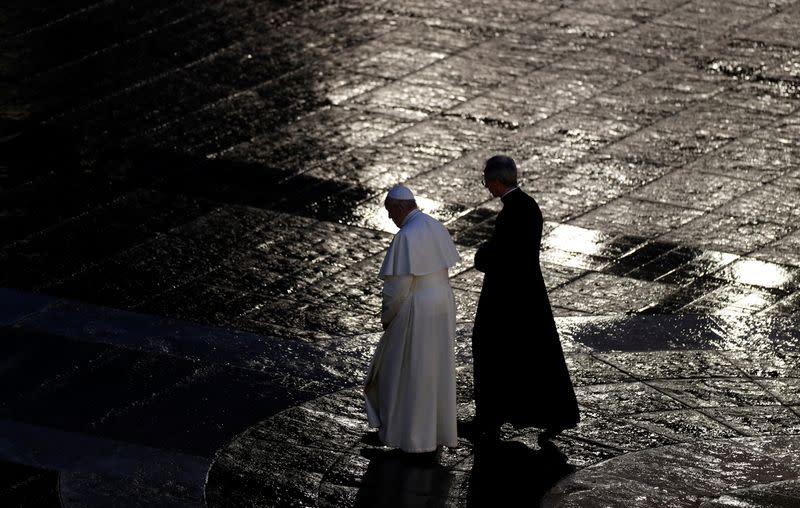 Pope Francis delivers an extraordinary blessing from St. Peter's Square during the outbreak of coronavirus disease (COVID-19), at the Vatican