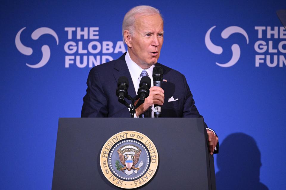 US President Joe Biden speaks at the Global Fund Seventh Replenishment Conference in New York on September 21, 2022. (Photo by MANDEL NGAN / AFP) (Photo by MANDEL NGAN/AFP via Getty Images)