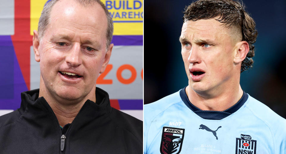 Pictured left to right is NSW Blues coach Michael Maguire and Jack Wighton.