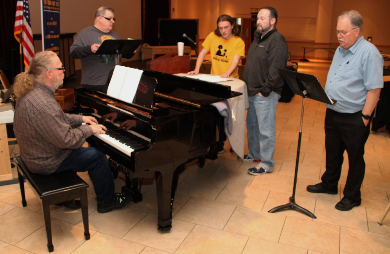 Cast members and musicians from the Palace Theatre's production of "Nunsense A-Men" rehearse a number on Tuesday, March 14, 2023, in the May Pavilion. The show will run from Thursday, March 30 through Sunday, April 2 at the May Pavilion. For ticket information, go to the Palace Theatre website marionpalace.org or call the box office at 740-383-2101.