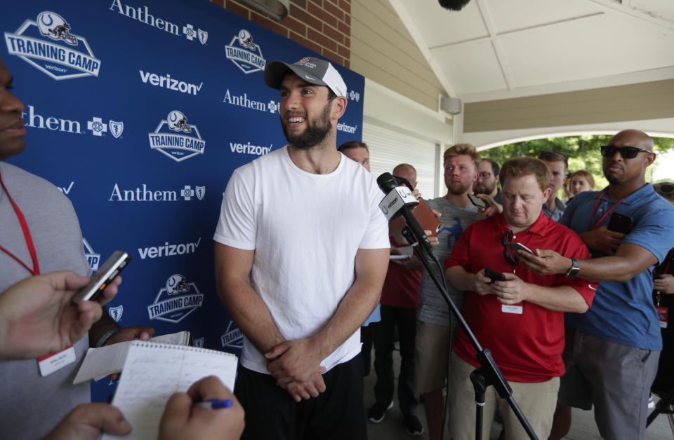 It's been awhile since fans have seen Colts quarterback Andrew Luck throw in a game. (AP) 