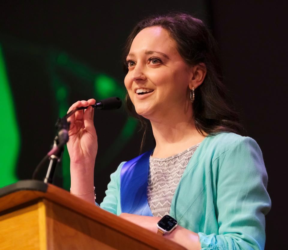 Rebecka Peterson, of Union High School in Tulsa, is announced Thursday, March 3, 2022, as the Oklahoma Teacher of the Year 2022 at the National Cowboy & Western Heritage Museum.