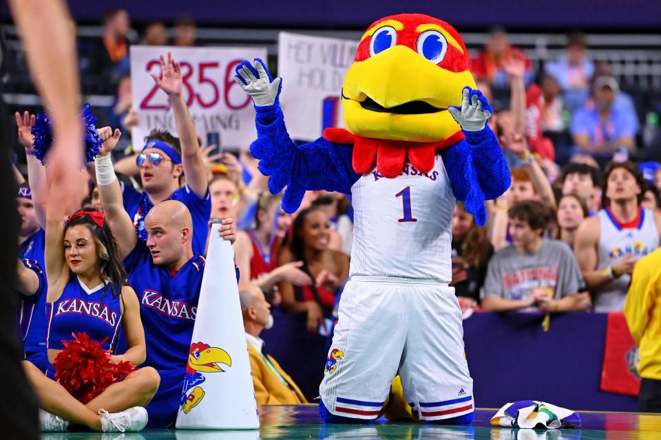 Big Jay gets a lot of screen time at Kansas Jayhawks basketball games.