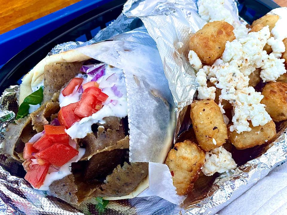 Lamb Gyro Meal with Feta Tots from Beachside Gyro's in Flagler Beach.