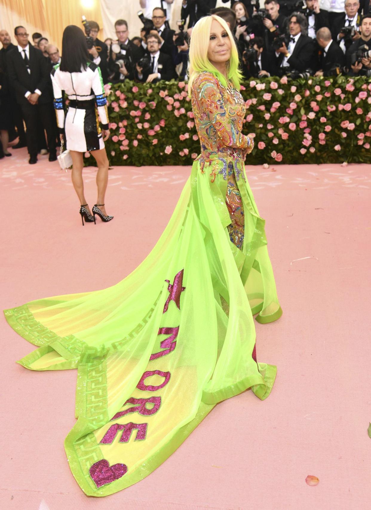 Donatella Versace attends The Metropolitan Museum of Art's Costume Institute benefit gala celebrating the opening of the "Camp: Notes on Fashion" exhibition on Monday, May 6, 2019, in New York.