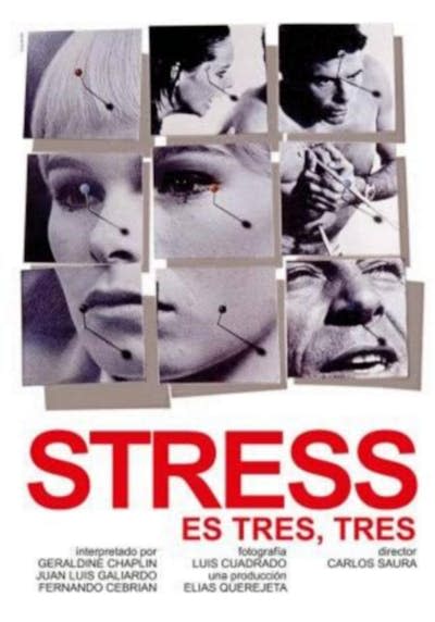 Cartel de la película _Stress-es tres-tres_, de Carlos Saura.