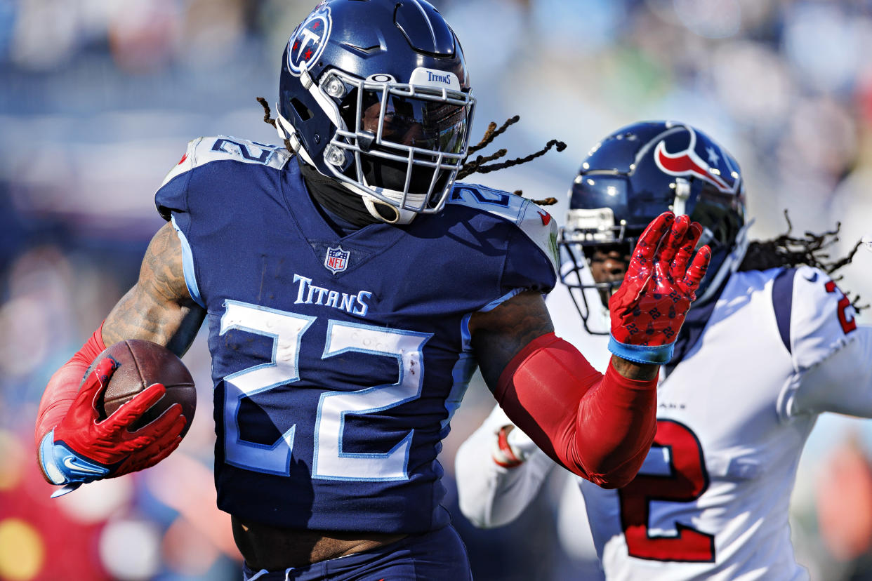 Derrick Henry led the NFL in carries again last season. (Photo by Wesley Hitt/Getty Images)