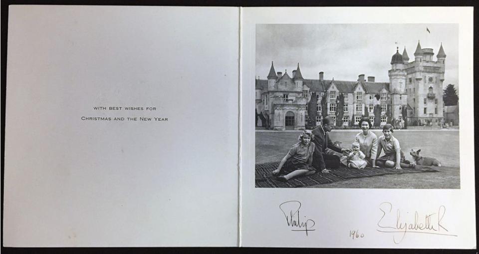 Princess Anne, Prince Philip, Prince Andrew, Queen Elizabeth and Prince Charles in 1960's Christmas card | Rowleys/BNPS