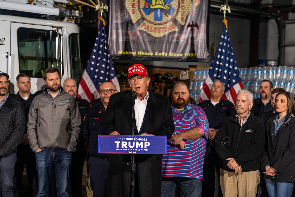 Former President Trump Visits East Palestine, Ohio As Health Concerns Remain After Train Derailment