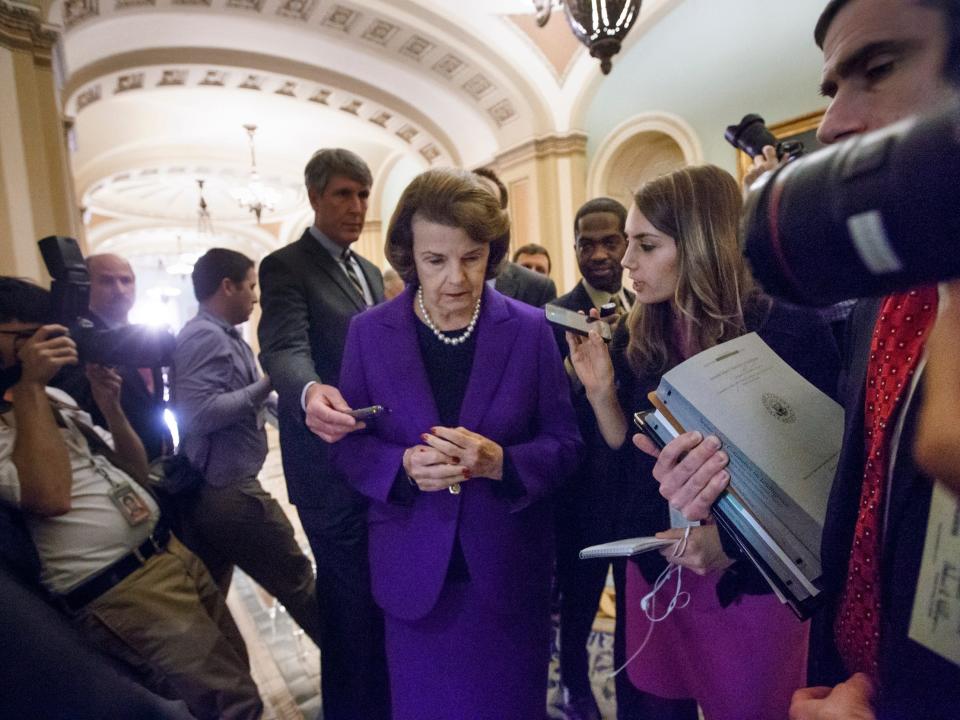 Dianne Feinstein speaks to reporters