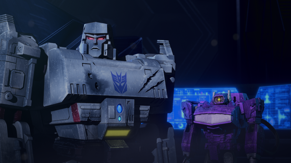 Megatron (Jason Marnocha) convenes with Shockwave (Todd Haberkorn) in  Transformers: War for Cybertron Chapter 2: Earthrise. (PHOTO: Netflix) 