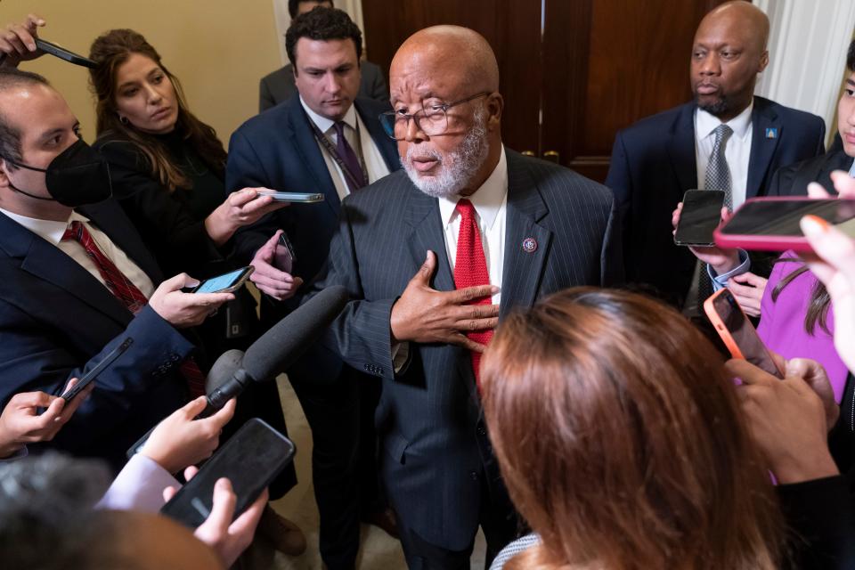 Chairman of the House select committee investigating the Jan. 6, 2021, attack on the Capitol, Rep. Bennie Thompson, D-Miss., speaks with members of the media after a hearing of the committee, Thursday, June 16, 2022, on Capitol Hill in Washington. (AP Photo/Jacquelyn Martin) ORG XMIT: DCJM117